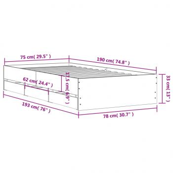 Bettgestell mit Schubladen Braun Eichen-Optik 75x190 cm