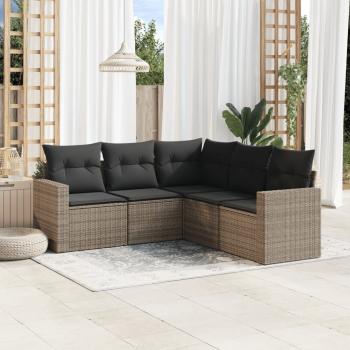 ARDEBO.de - 5-tlg. Garten-Sofagarnitur mit Kissen Grau Poly Rattan