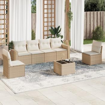 ARDEBO.de - 7-tlg. Garten-Sofagarnitur mit Kissen Beige Poly Rattan