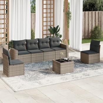 ARDEBO.de - 7-tlg. Garten-Sofagarnitur mit Kissen Grau Poly Rattan