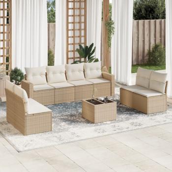 ARDEBO.de - 9-tlg. Garten-Sofagarnitur mit Kissen Beige Poly Rattan