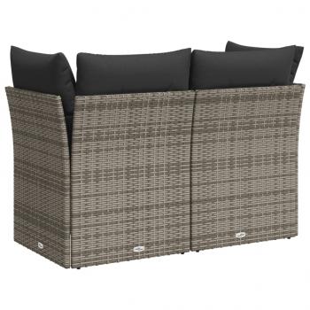 Gartensofa 2-Sitzer mit Kissen Grau Poly Rattan