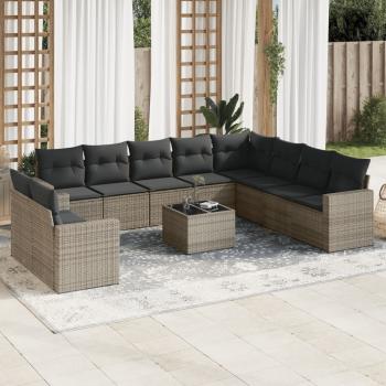 ARDEBO.de - 11-tlg. Garten-Sofagarnitur mit Kissen Grau Poly Rattan