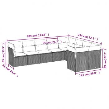 9-tlg. Garten-Sofagarnitur mit Kissen Grau Poly Rattan