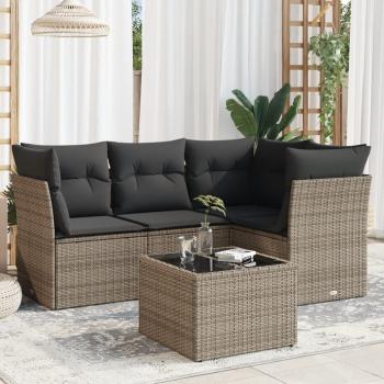 ARDEBO.de - 5-tlg. Garten-Sofagarnitur mit Kissen Grau Poly Rattan