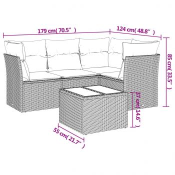 5-tlg. Garten-Sofagarnitur mit Kissen Grau Poly Rattan