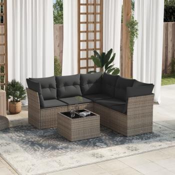 ARDEBO.de - 6-tlg. Garten-Sofagarnitur mit Kissen Grau Poly Rattan