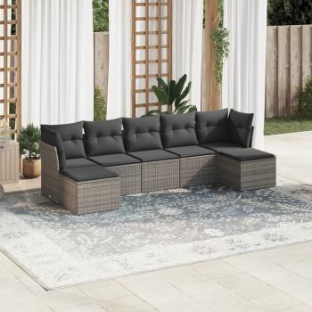 ARDEBO.de - 7-tlg. Garten-Sofagarnitur mit Kissen Grau Poly Rattan