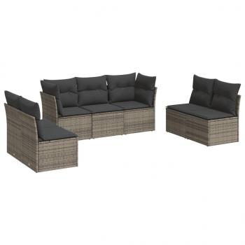 7-tlg. Garten-Sofagarnitur mit Kissen Grau Poly Rattan