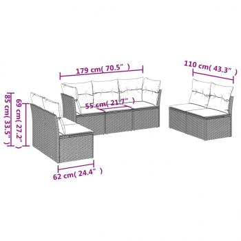 7-tlg. Garten-Sofagarnitur mit Kissen Grau Poly Rattan