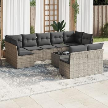 ARDEBO.de - 10-tlg. Garten-Sofagarnitur mit Kissen Grau Poly Rattan