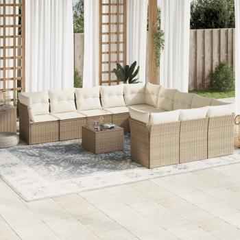 ARDEBO.de - 12-tlg. Garten-Sofagarnitur mit Kissen Beige Poly Rattan