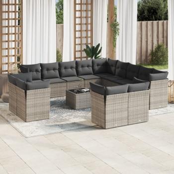 ARDEBO.de - 14-tlg. Garten-Sofagarnitur mit Kissen Grau Poly Rattan