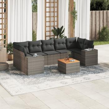 ARDEBO.de - 8-tlg. Garten-Sofagarnitur mit Kissen Grau Poly Rattan