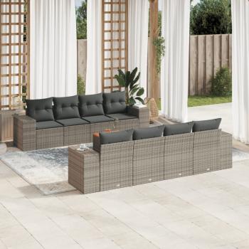 ARDEBO.de - 9-tlg. Garten-Sofagarnitur mit Kissen Grau Poly Rattan