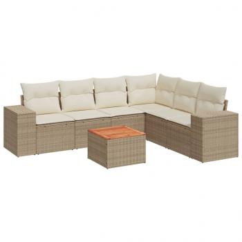 7-tlg. Garten-Sofagarnitur mit Kissen Beige Poly Rattan