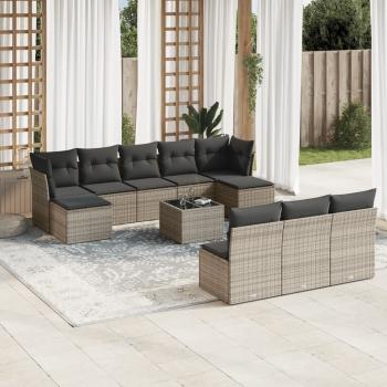 ARDEBO.de - 11-tlg. Garten-Sofagarnitur mit Kissen Grau Poly Rattan