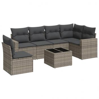 7-tlg. Garten-Sofagarnitur mit Kissen Grau Poly Rattan