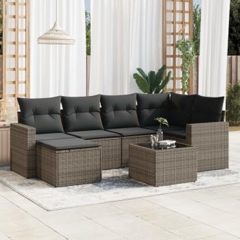 ARDEBO.de - 7-tlg. Garten-Sofagarnitur mit Kissen Grau Poly Rattan