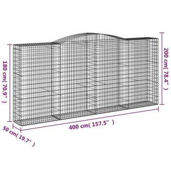 Gabionen mit Hochbogen 4 Stk. 400x50x180/200cm Verzinktes Eisen