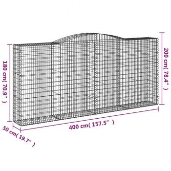 Gabionen mit Hochbogen 5 Stk. 400x50x180/200cm Verzinktes Eisen