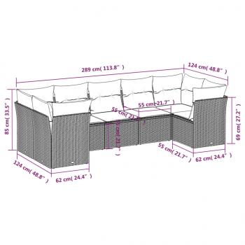 7-tlg. Garten-Sofagarnitur mit Kissen Braun Poly Rattan