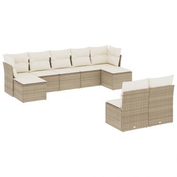 9-tlg. Garten-Sofagarnitur mit Kissen Beige Poly Rattan