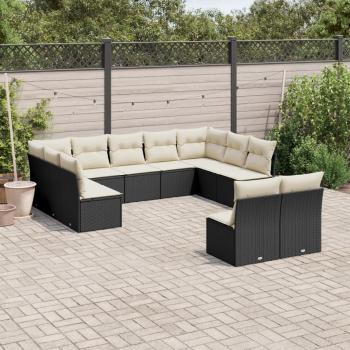 ARDEBO.de - 11-tlg. Garten-Sofagarnitur mit Kissen Schwarz Poly Rattan