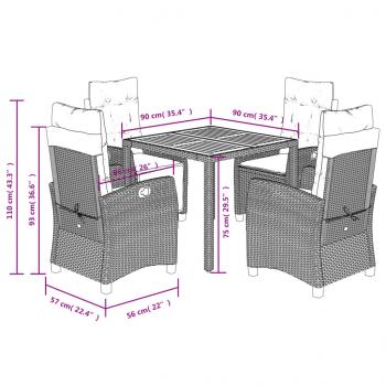 5-tlg. Garten-Essgruppe mit Kissen Grau Poly Rattan