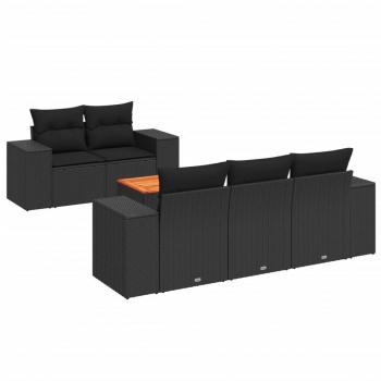 6-tlg. Garten-Sofagarnitur mit Kissen Schwarz Poly Rattan