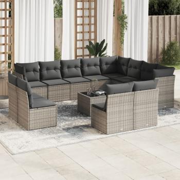 ARDEBO.de - 13-tlg. Garten-Sofagarnitur mit Kissen Grau Poly Rattan