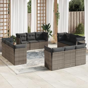 ARDEBO.de - 12-tlg. Garten-Sofagarnitur mit Kissen Grau Poly Rattan