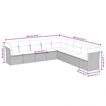 9-tlg. Garten-Sofagarnitur mit Kissen Grau Poly Rattan