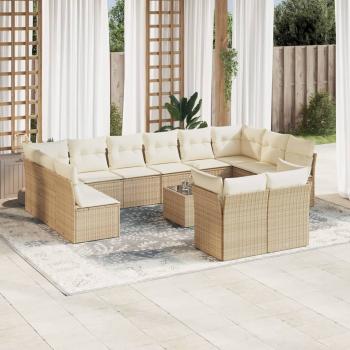 ARDEBO.de - 13-tlg. Garten-Sofagarnitur mit Kissen Beige Poly Rattan