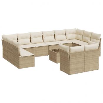 13-tlg. Garten-Sofagarnitur mit Kissen Beige Poly Rattan