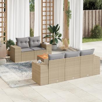 ARDEBO.de - 6-tlg. Garten-Sofagarnitur mit Kissen Beige Poly Rattan