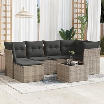 ARDEBO.de - 7-tlg. Garten-Sofagarnitur mit Kissen Grau Poly Rattan