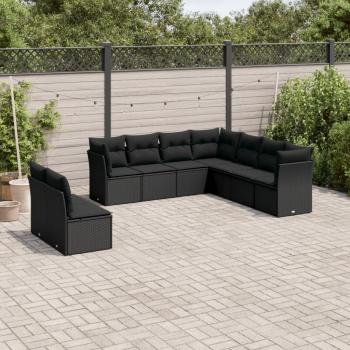 ARDEBO.de - 9-tlg. Garten-Sofagarnitur mit Kissen Schwarz Poly Rattan