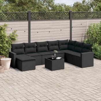 ARDEBO.de - 9-tlg. Garten-Sofagarnitur mit Kissen Schwarz Poly Rattan