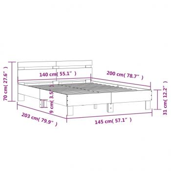 Bettgestell mit Kopfteil Grau Sonoma 140x200 cm Holzwerkstoff