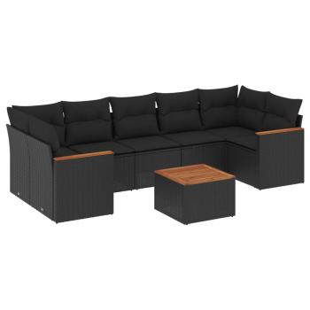 8-tlg. Garten-Sofagarnitur mit Kissen Schwarz Poly Rattan