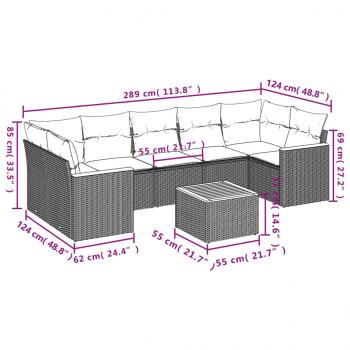 8-tlg. Garten-Sofagarnitur mit Kissen Schwarz Poly Rattan