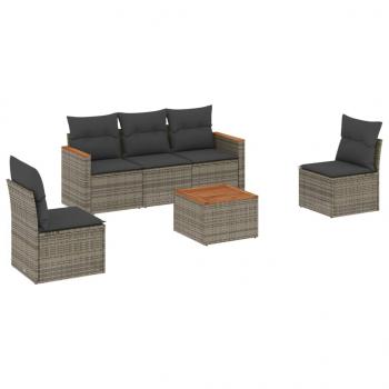 6-tlg. Garten-Sofagarnitur mit Kissen Grau Poly Rattan