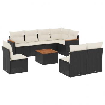 9-tlg. Garten-Sofagarnitur mit Kissen Schwarz Poly Rattan