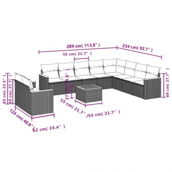 11-tlg. Garten-Sofagarnitur mit Kissen Schwarz Poly Rattan