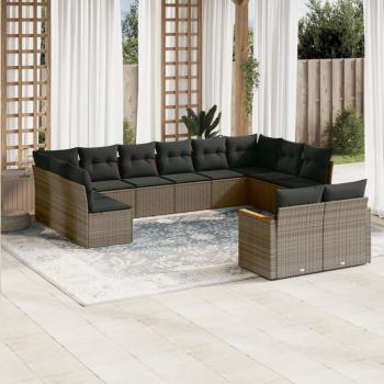 ARDEBO.de - 12-tlg. Garten-Sofagarnitur mit Kissen Grau Poly Rattan