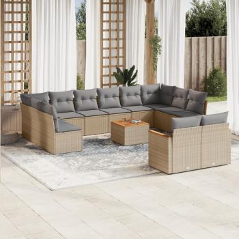 ARDEBO.de - 13-tlg. Garten-Sofagarnitur mit Kissen Beige Poly Rattan