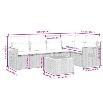 6-tlg. Garten-Sofagarnitur mit Kissen Schwarz Poly Rattan