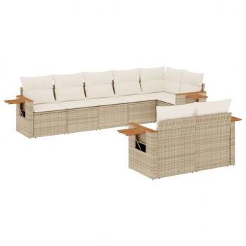 8-tlg. Garten-Sofagarnitur mit Kissen Beige Poly Rattan