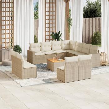 ARDEBO.de - 12-tlg. Garten-Sofagarnitur mit Kissen Beige Poly Rattan